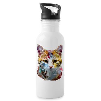 Chat géométrique polygonal abstrait - Gourde avec paille intégrée - blanc - Droite