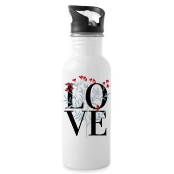 Love and fLower Design - Water bottle with straw - white - Right