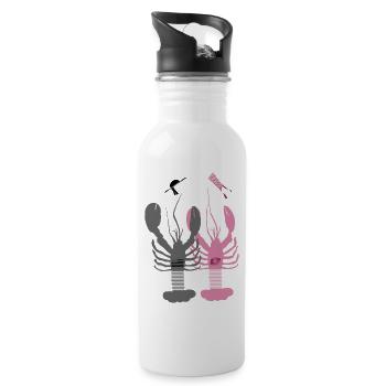 Bretagne - Homards gris et rose - Gourde avec paille intégrée - blanc - Droite