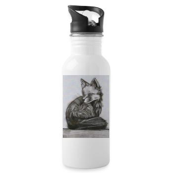 Fuchs im Wald – detailreiche Aquarell Illustration - Trinkflasche mit integriertem Trinkhalm - Weiß - Rechts