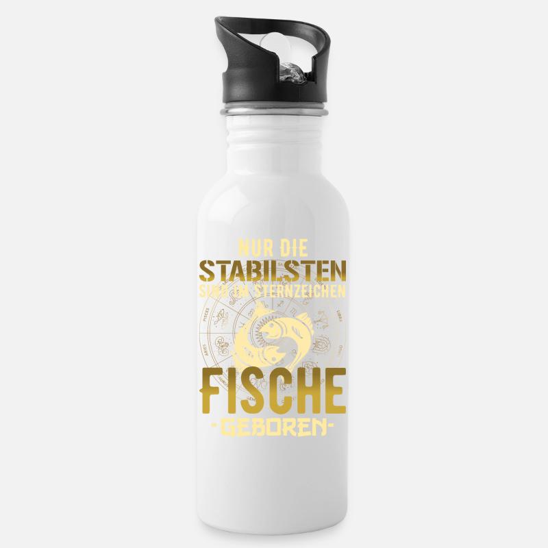 Sternzeichen stabil Fische Geschenk - Trinkflasche mit integriertem Trinkhalm - Weiß