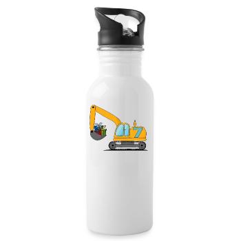 Excavator Kids 7th Birthday - Water bottle with straw - white - Right