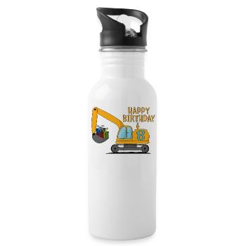 Excavator Kids Happy Birthday 8 - Water bottle with straw - white - Right
