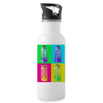 Multicolored Pop Art Phone Booth - Water bottle with straw - white - Right