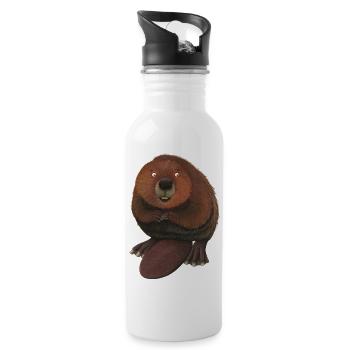 funny beaver - Water bottle with straw - white - Right