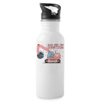 Bagger Kinder Alles Gute zum Geburtstag Rosa - Trinkflasche mit integriertem Trinkhalm - Weiß - Rechts