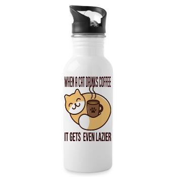 When a cat drinks coffee it gets even lazier - Water bottle with straw - white - Right
