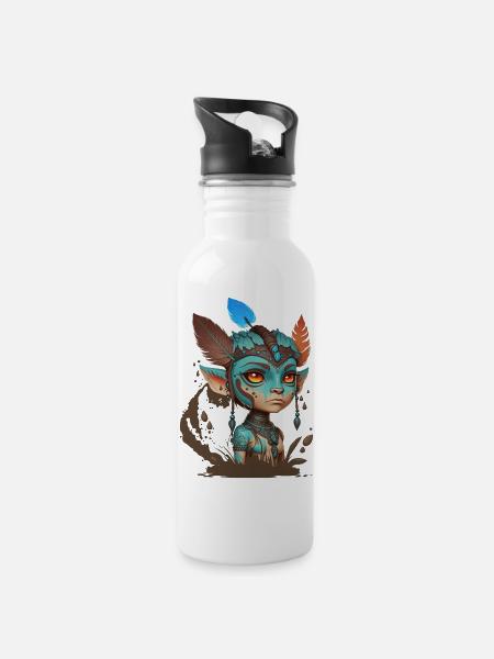 Blue Mask of Forest Spirits - Avatar - Water bottle with straw - white