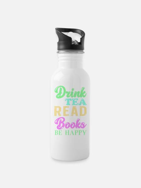 Lesen Bücher Tee - Trinkflasche mit integriertem Trinkhalm - Weiß