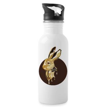 gold-colored rabbit head in high-gloss look - Water bottle with straw - white - Right