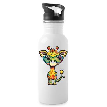 Kawaii mignonne girafe colorée heureuse avec des lunettes de soleil - Gourde avec paille intégrée - blanc - Droite
