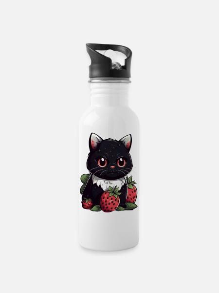 Ragamuffin Erdbeere Katze Geschenk - Trinkflasche mit integriertem Trinkhalm - Weiß