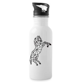 aufbäumendes Pferd in geometrischer Darstellung - Trinkflasche mit integriertem Trinkhalm - Weiß - Rechts