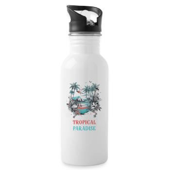 Tropisches Paradies - Trinkflasche mit integriertem Trinkhalm - Weiß - Rechts