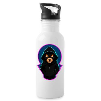 Böser Teddybär Mit Hoodie - Trinkflasche mit integriertem Trinkhalm - Weiß - Rechts