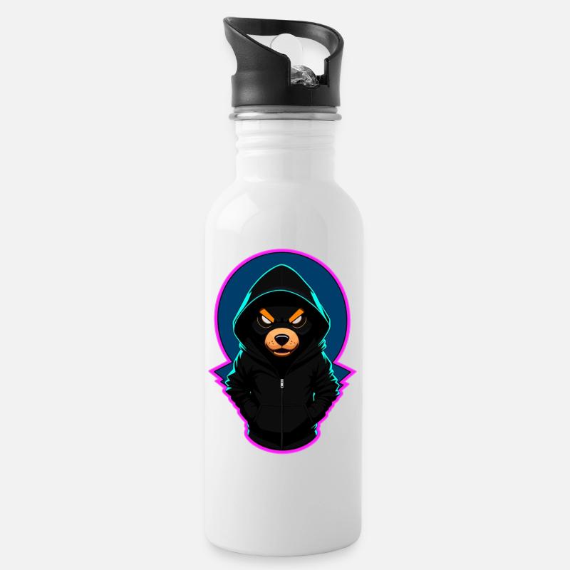 Böser Teddybär Mit Hoodie - Trinkflasche mit integriertem Trinkhalm - Weiß