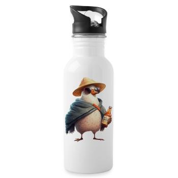 Cooler Pinguin mit Hut und Bierflasche - Trinkflasche mit integriertem Trinkhalm - Weiß - Rechts