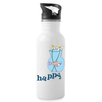 Fish in a jar Happy - Water bottle with straw - white - Right