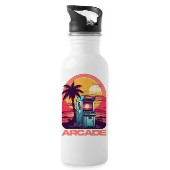 Arcade Gaming Retro Controller Play Game Over - Trinkflasche mit integriertem Trinkhalm - Weiß - Rechts