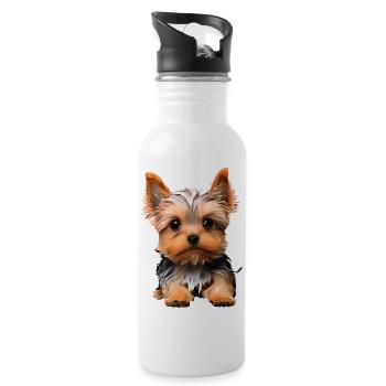 Hundehalter Hund Yorkshire Terrier Hundewelpe - Trinkflasche mit integriertem Trinkhalm - Weiß - Rechts