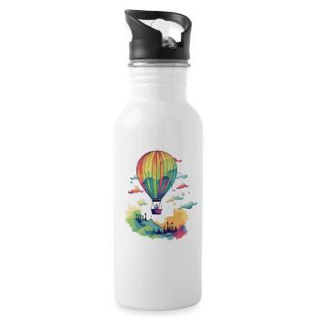 Mehrfarbiger Heißluftballon - Trinkflasche mit integriertem Trinkhalm - Weiß - Rechts