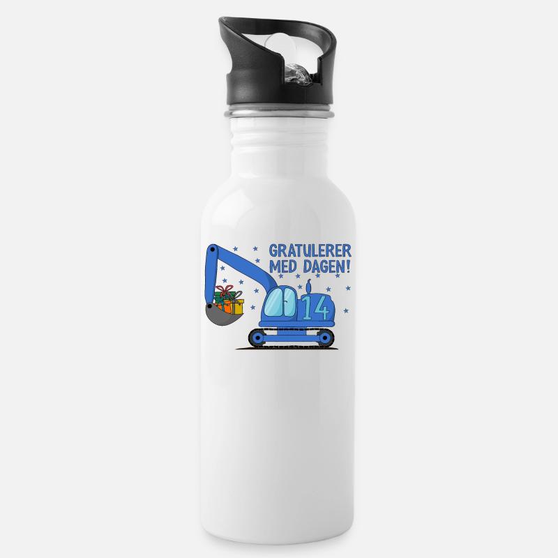 Gravemaskin Gratulerer med dagen 14 - Trinkflasche mit integriertem Trinkhalm - Weiß