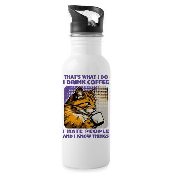 Caffeine-Powered Cat Lover - Water bottle with straw - white - Right