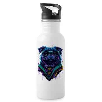 Graffiti Cyberpug - Trinkflasche mit integriertem Trinkhalm - Weiß - Rechts