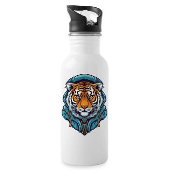 Stilisierter Tiger mit Hoodie-Design - Trinkflasche mit integriertem Trinkhalm - Weiß - Rechts