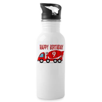 Betonmischer Happy Birthday 9 - Trinkflasche mit integriertem Trinkhalm - Weiß - Rechts