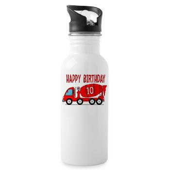 Betonmischer Happy Birthday 10 - Trinkflasche mit integriertem Trinkhalm - Weiß - Rechts