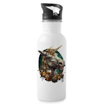 Licorne créative cool avec de la bière - Gourde avec paille intégrée - blanc - Droite