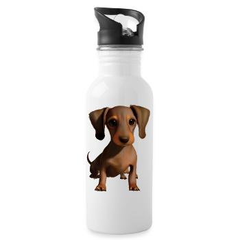 Hund Hundehalter Dachshund Hunde Dackelwelpe - Trinkflasche mit integriertem Trinkhalm - Weiß - Rechts