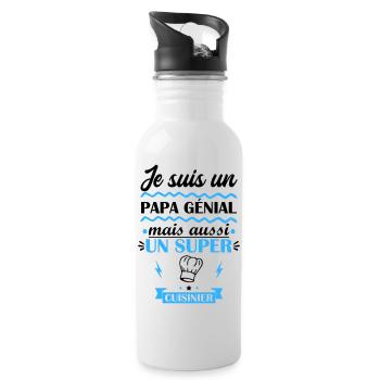 papa génial cuisinier, cadeau fête des pères - Gourde avec paille intégrée - blanc - Droite