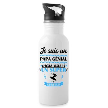 Papa génial surfeur, cadeau fête des pères - Gourde avec paille intégrée - blanc - Droite