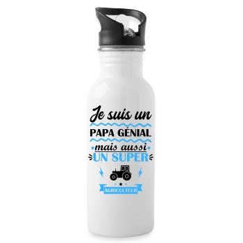 Papa génial agriculteur, cadeau fête des pères - Gourde avec paille intégrée - blanc - Droite