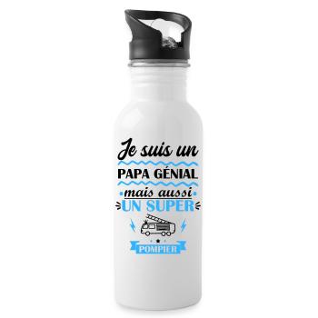 papa génial pompier, cadeau fête des pères - Gourde avec paille intégrée - blanc - Droite