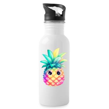 Süße Bunte Ananas Sommer Frucht Urlaub Geschenk - Trinkflasche mit integriertem Trinkhalm - Weiß - Rechts