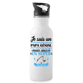 papa génial pêcheur, cadeau fête des pères - Gourde avec paille intégrée - blanc - Droite