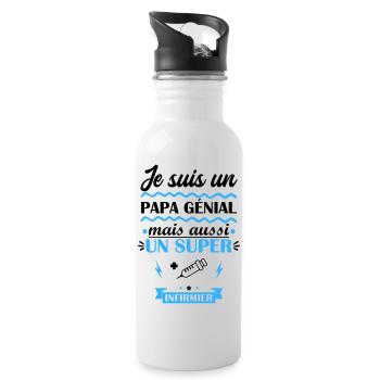 papa génial infirmier, cadeau fête des pères - Gourde avec paille intégrée - blanc - Droite