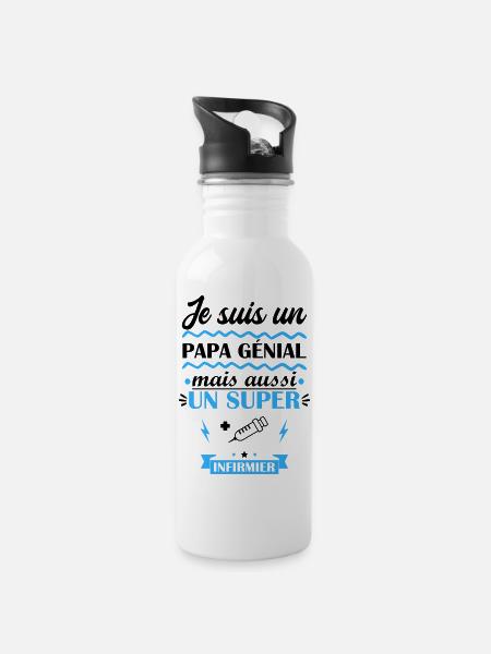 papa génial infirmier, cadeau fête des pères - Gourde avec paille intégrée - blanc
