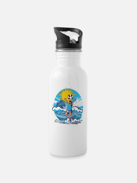 Jack beim Beachvolleyball - Trinkflasche mit integriertem Trinkhalm - Weiß