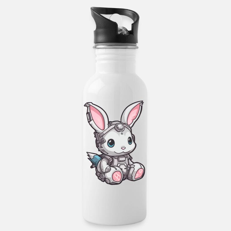 Cyber Bunny 1 - Trinkflasche mit integriertem Trinkhalm - Weiß