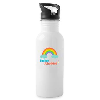 Endlich Schulkind Regenbogen Einschulung Geschenk - Trinkflasche mit integriertem Trinkhalm - Weiß - Rechts