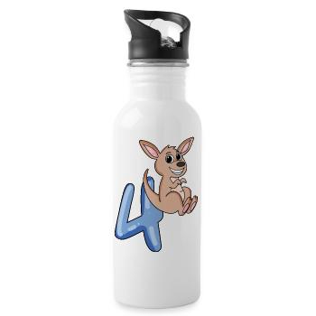 4. Geburtstag Motiv Känguru - vier Jahre - Trinkflasche mit integriertem Trinkhalm - Weiß - Rechts