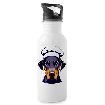 Doberman Restaurateur Doberman Puppy Dog Cooks - Water bottle with straw - white - Right