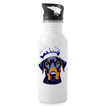 Doberman cuisine Doberman chiot restaurateur chien - Gourde avec paille intégrée - blanc - Droite