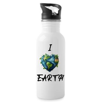 I Love Earth - Water bottle with straw - white - Right