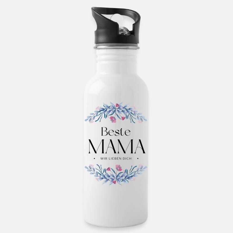 Beste Mama - Trinkflasche mit integriertem Trinkhalm - Weiß