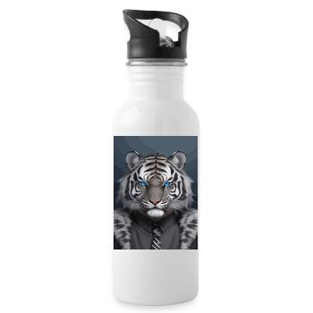 Tête de tigre royal noir et gris aux yeux bleus - Gourde avec paille intégrée - blanc - Droite